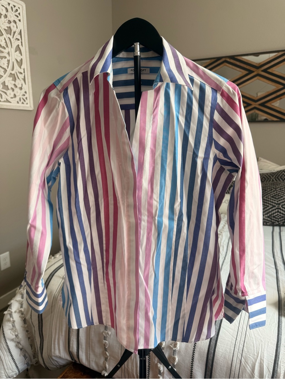 Foxcroft Striped Button-Down Shirt in Pink, Blue, Purple